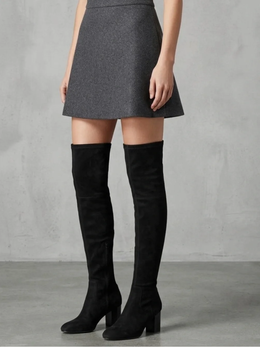 VALENTINO GARAVANI Black Suede Over The Knee Block Heel Boots Women Size 38.5